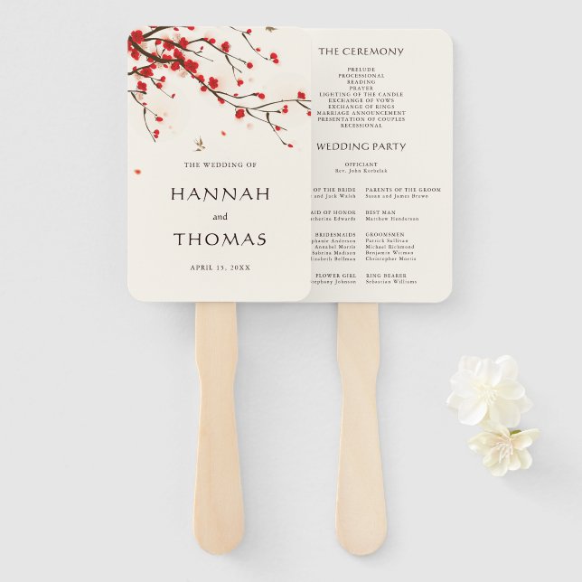 Leque Cherry Blossoms Floral Wedding Program (Frente e Verso)