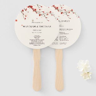 Leque Cherry Blossoms Floral Weding Program Fan