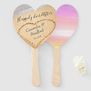 Leque Chic Blush Pink Beach Casamento Heart Sand Favor