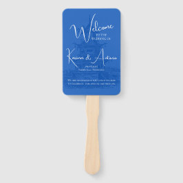 Leque Chic Chinoiserie Pagoda Blue Wedds Program Fan