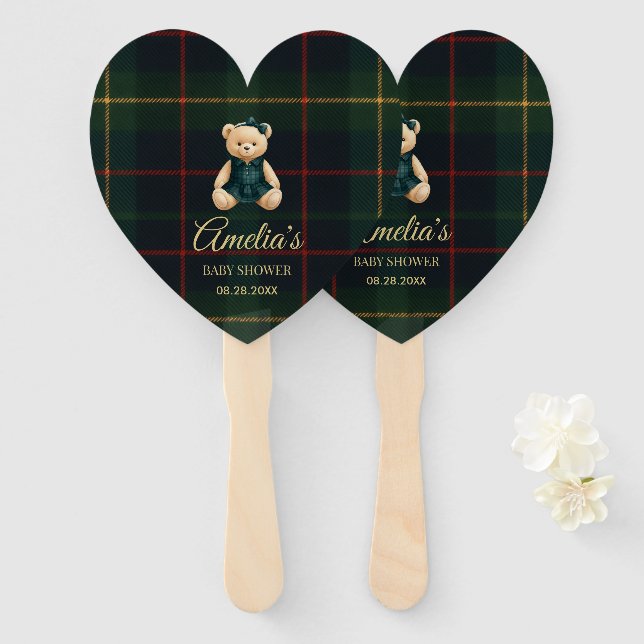 Leque Chic Luxury Teddy Bear Baby Shower  (Frente e Verso)