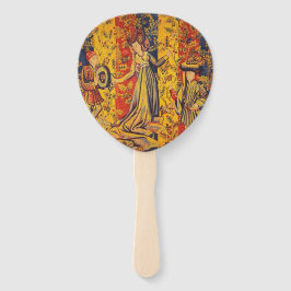 Leque Chinoiserie amarela azul-vermelha medieval italian