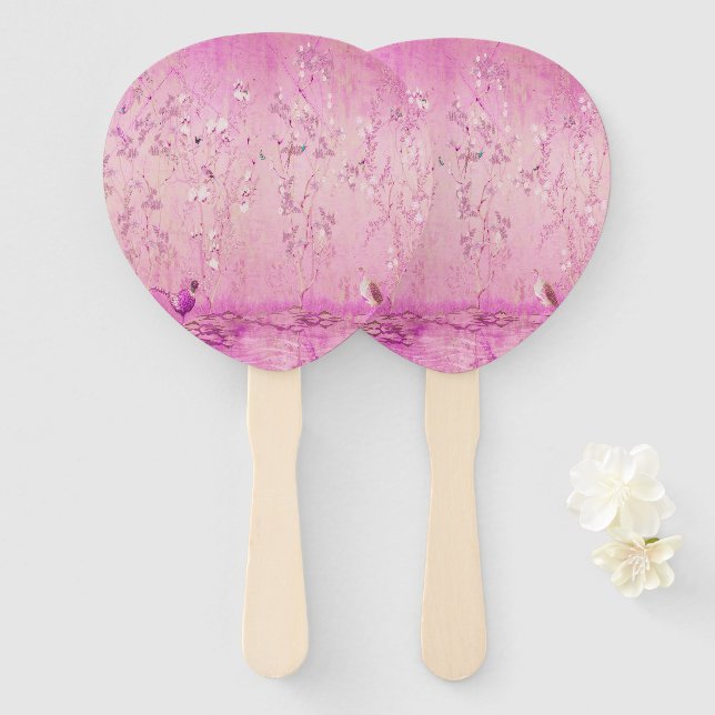 Leque Chinoiserie Rosa (Frente e Verso)