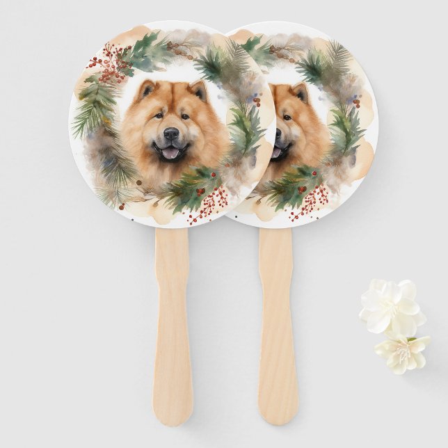 Leque Chow Chow Wreath de Natal Festivo (Frente e Verso)