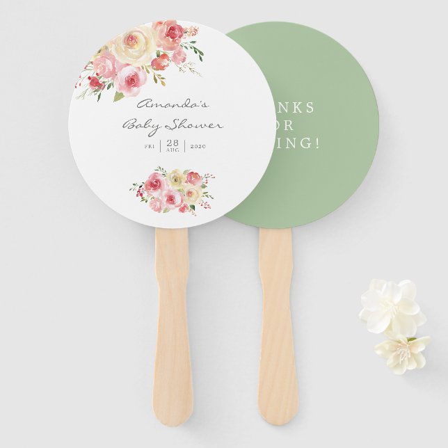 Leque Chuva de Bebê Floral Rosa e Verde Sage (Frente e Verso)