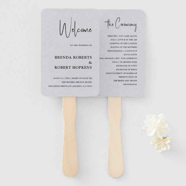 Leque Cinza Linen Simples Preto Esboço Ventilador de Mão (Frente e Verso)