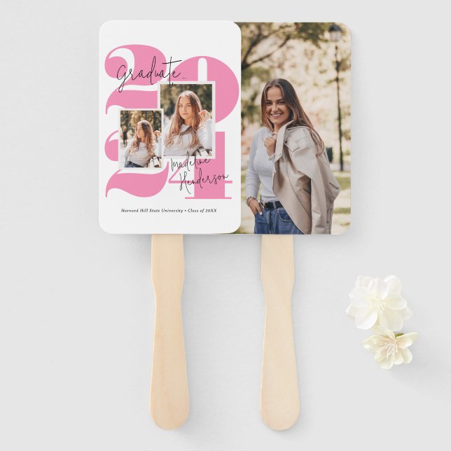 Leque Classe Ano 3 Graduação Rosa Quente com Colagem de  (Frente e Verso)