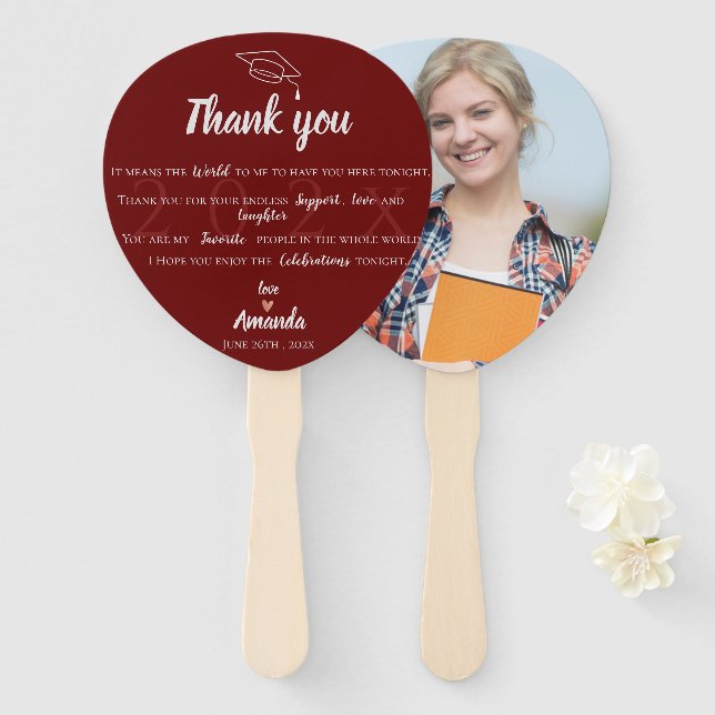 Leque Classe de Graduação de Foto Branca Vermelha 2025 O (Frente e Verso)