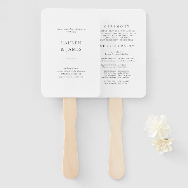 Leque Classic Formal Modern Wedding Program Fan (Frente e Verso)