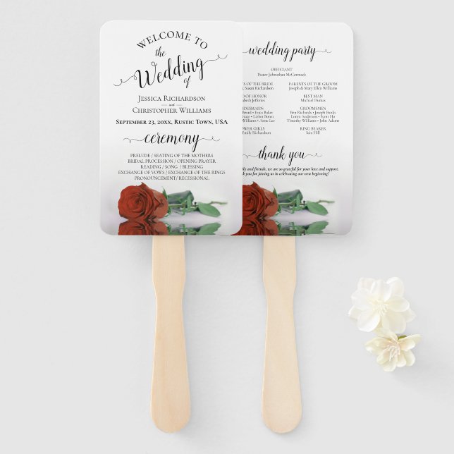 Leque Classy Rust Orange Rosa Elegant Weding Program (Frente e Verso)