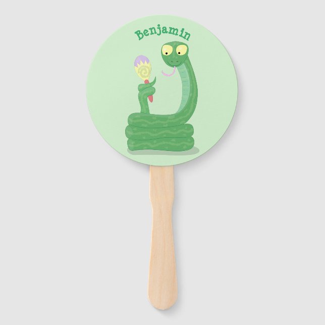 Leque Cobra verde engraçado com desenhos de maraca (Frente)