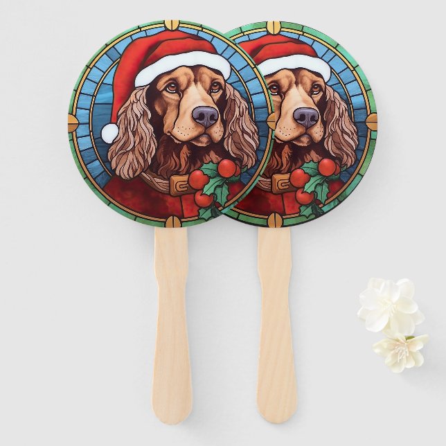 Leque Cocker Spaniel Vidro Colorido Natal (Frente e Verso)
