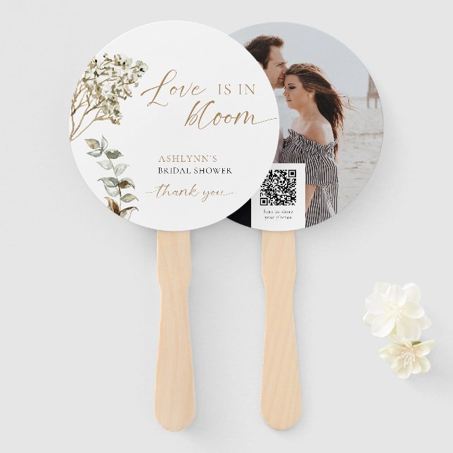 Leque Código QR Chuveiro de Noiva Amor em Flor Boho (Frente e Verso)