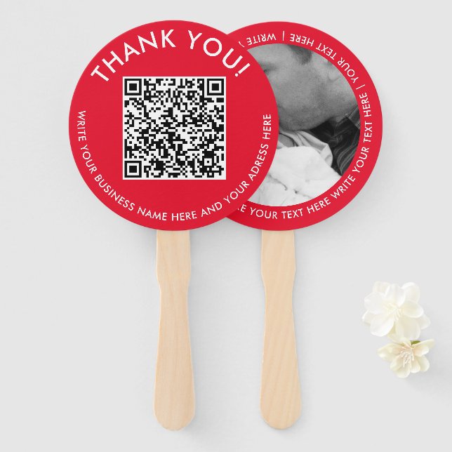 Leque Código QR de Contato Digital Branco Vermelho Simpl (Frente e Verso)