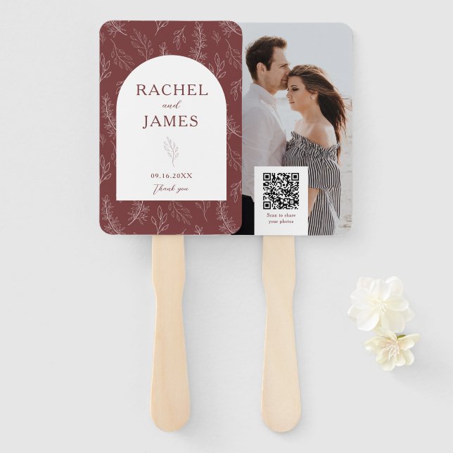 Leque Código QR de Foto de Casamento Personalizado Terra (Frente e Verso)