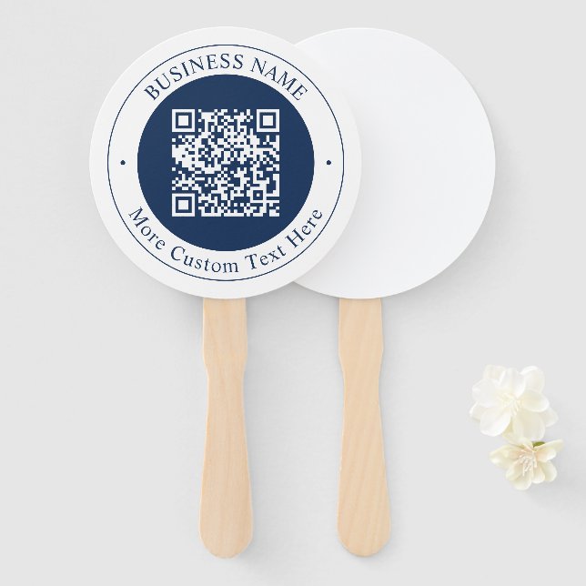 Leque Código QR & Texto personalizáveis | Azul-marinho e (Frente e Verso)