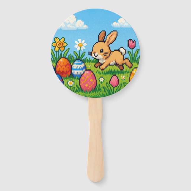 Leque coelho de Páscoa fofo de 8 bits (Frente)