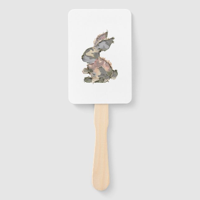 Leque Coelho Engraçado Crochê Patchwork Camuflagem Coelh (Frente)