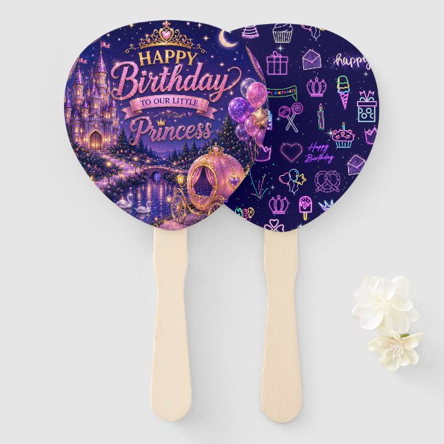 Leque Confete de Aniversário da Princesa  (Frente e Verso)