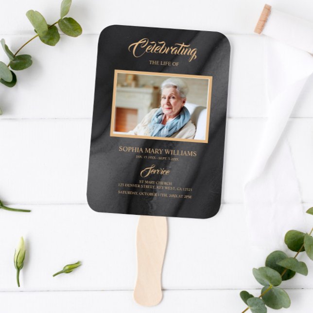 Leque Conjunto Funeral de Caligrafia Preta e Dourada (Criador carregado)