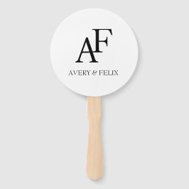 Leque Convidado Elegante Branco e Preto do Monograma de