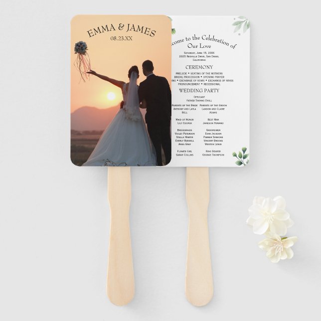 Leque Convite de Programa de Casamento Moderno com Verdu (Frente e Verso)