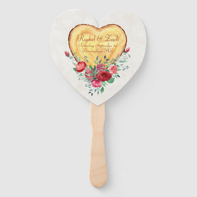 Leque Coração de madeira e rosas (Frente)