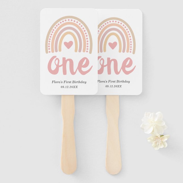 Leque Coração Rosa Menina Bonita Boho Rainbow Primeiro A (Frente e Verso)