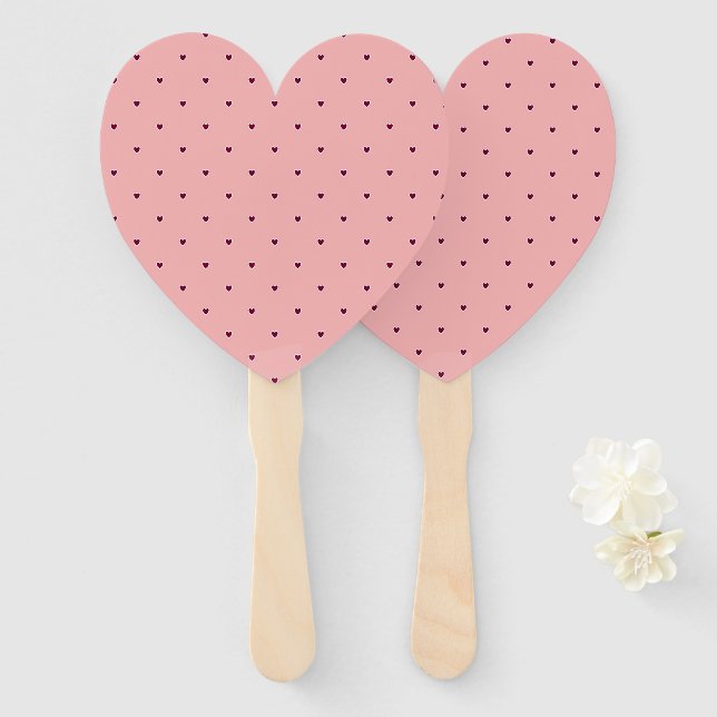 Leque Corações vermelhos em rosa (Frente e Verso)
