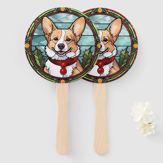 Leque Corgi StainGlass Christmas (Frente e Verso)