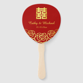 Leque Cortado vermelho e ouro floral de rosa de casament