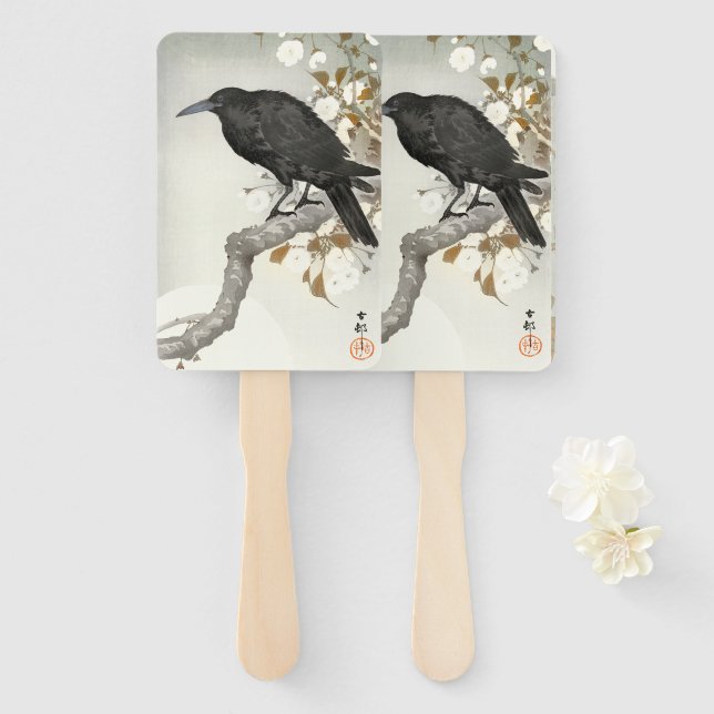 Leque Corvo Koson Japonês Pássaro Corvo (Frente e Verso)