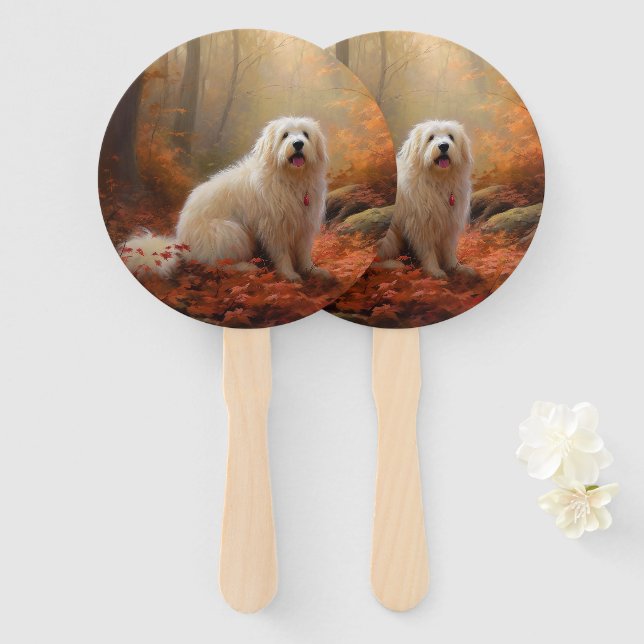 Leque Coton De Tulear no Outono Folhas Caem Inspire  (Frente e Verso)