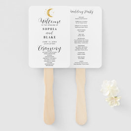Leque Crescent Moon Starry Night White Weding Program