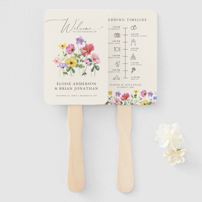 Leque Cronograma de Casamento Floral Chic Rustic Rustic (Frente e Verso)