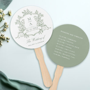 Leque Cronologia de Casamento em Verde Sage Clássico com