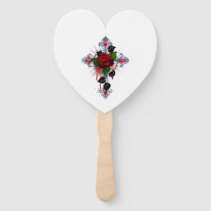 Leque Cruz de Prata com Rosa vermelha