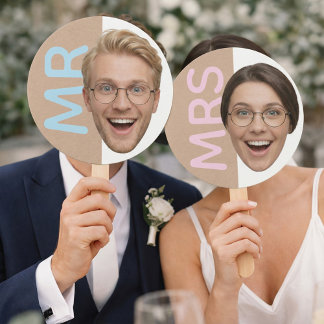 Leque Custom Face Mr or Mrs Reception Game Paddles