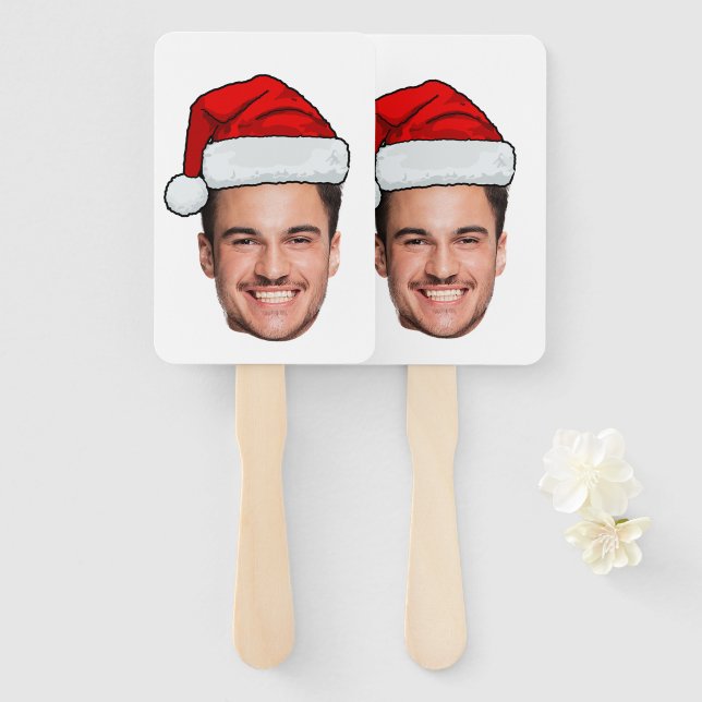 Leque Custom Face Photo Santa Hat Christmas (Frente e Verso)