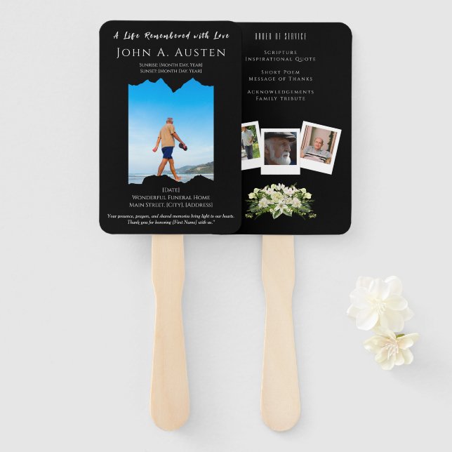 Leque Custom Funeral Fan Remembered with Love  (Frente e Verso)