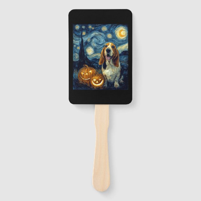 Leque Cute Basset Hound Dog Halloween Jack O Lantern Pum (Frente)