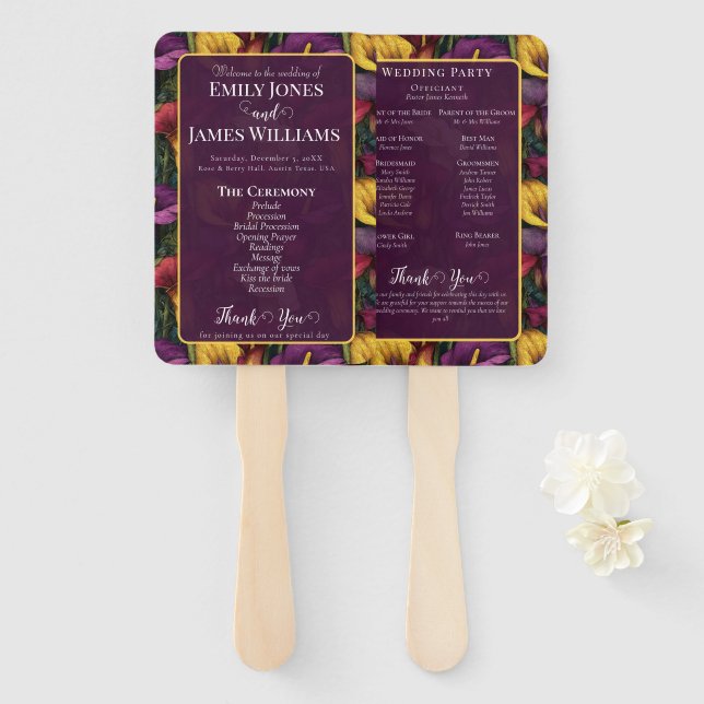 Leque Cute Calla Lilies Sparkle Rustic Wedding (Frente e Verso)