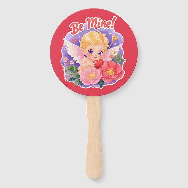 Leque Cute Cupido do Dia dos Namorados com "Seja Meu" (Frente)