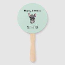 Cute gray happy birthday custom name pug dog blue