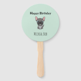 Leque Cute gray happy birthday custom name pug dog blue