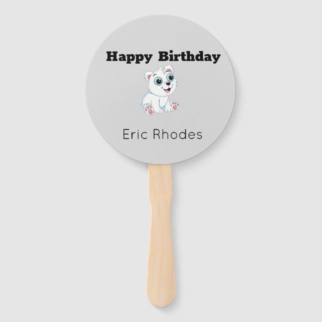 Leque Cute white polar bear on gray birthday (Frente)