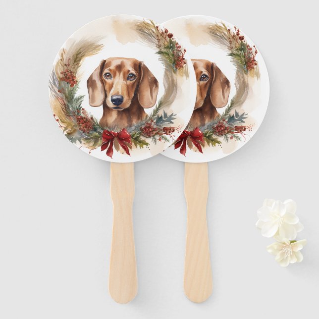 Leque Dachshund Christmas Wreath Festivo Pup (Frente e Verso)