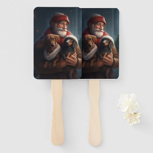 Leque Dachshund Com Papai Noel Natal Festivo (Frente e Verso)