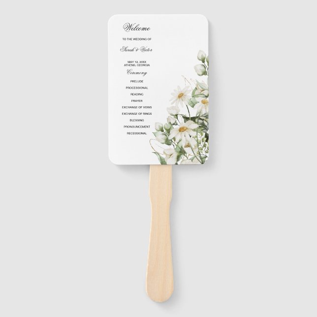 Leque Daisy Wildflower Boho Wedding Program Hand Fan (Frente)