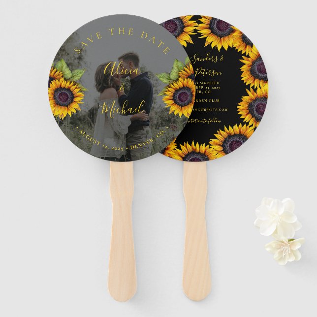 Leque Data de salvamento da foto de casamento elegante f (Frente e Verso)